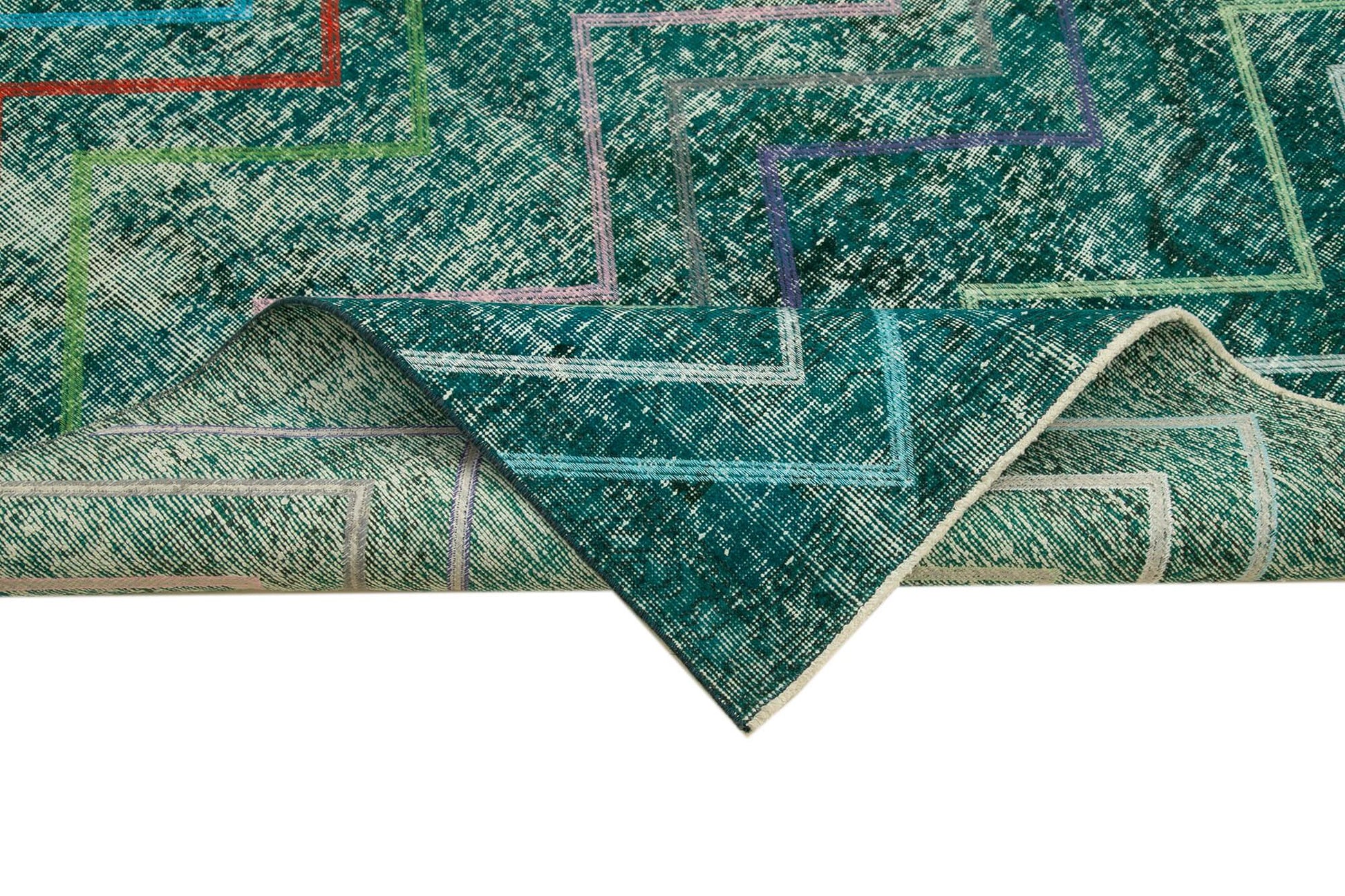 Geometric Carpet Turkuaz Geometrik Pamuk Yün El Dokuma Halısı 139x368 Agacan