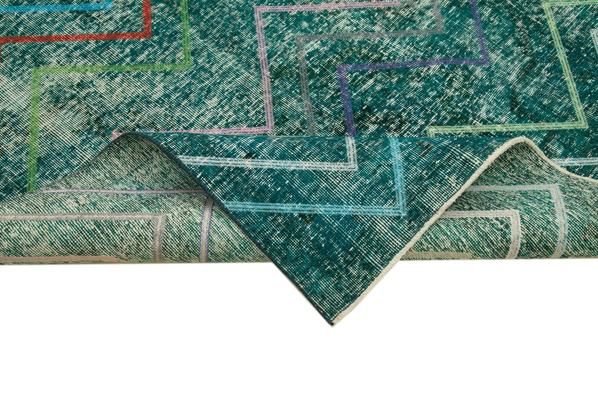 Geometric Carpet Turkuaz Geometrik Pamuk Yün El Dokuma Halısı 139x368 Agacan