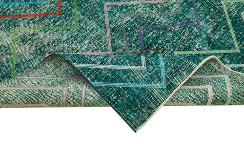 Geometric Carpet Turkuaz Geometrik Pamuk Yün El Dokuma Halısı 139x368 Agacan