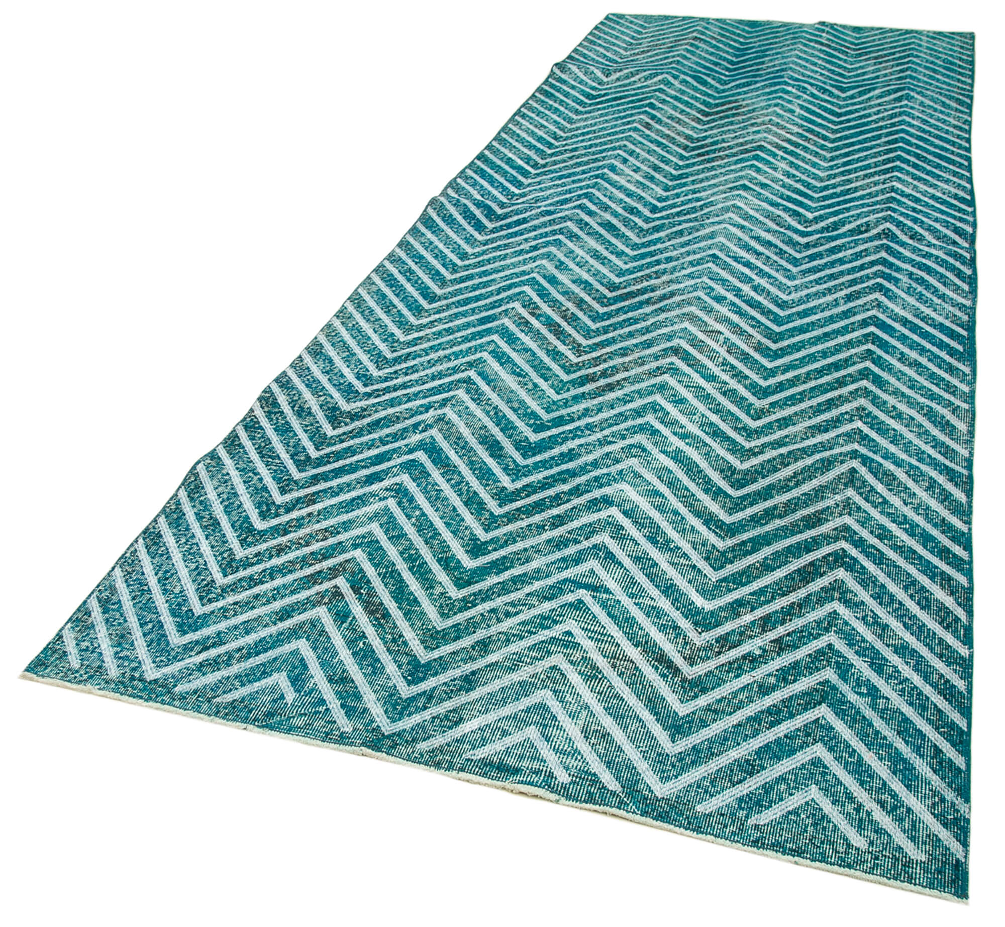 Geometric Carpet Turkuaz Geometrik Pamuk Yün El Dokuma Halısı 143x400 Agacan