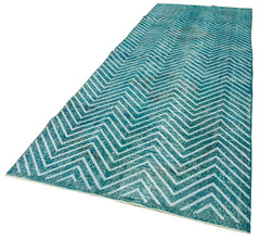 Geometric Carpet Turkuaz Geometrik Pamuk Yün El Dokuma Halısı 143x400 Agacan