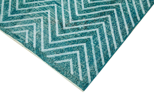 Geometric Carpet Turkuaz Geometrik Pamuk Yün El Dokuma Halısı 143x400 Agacan