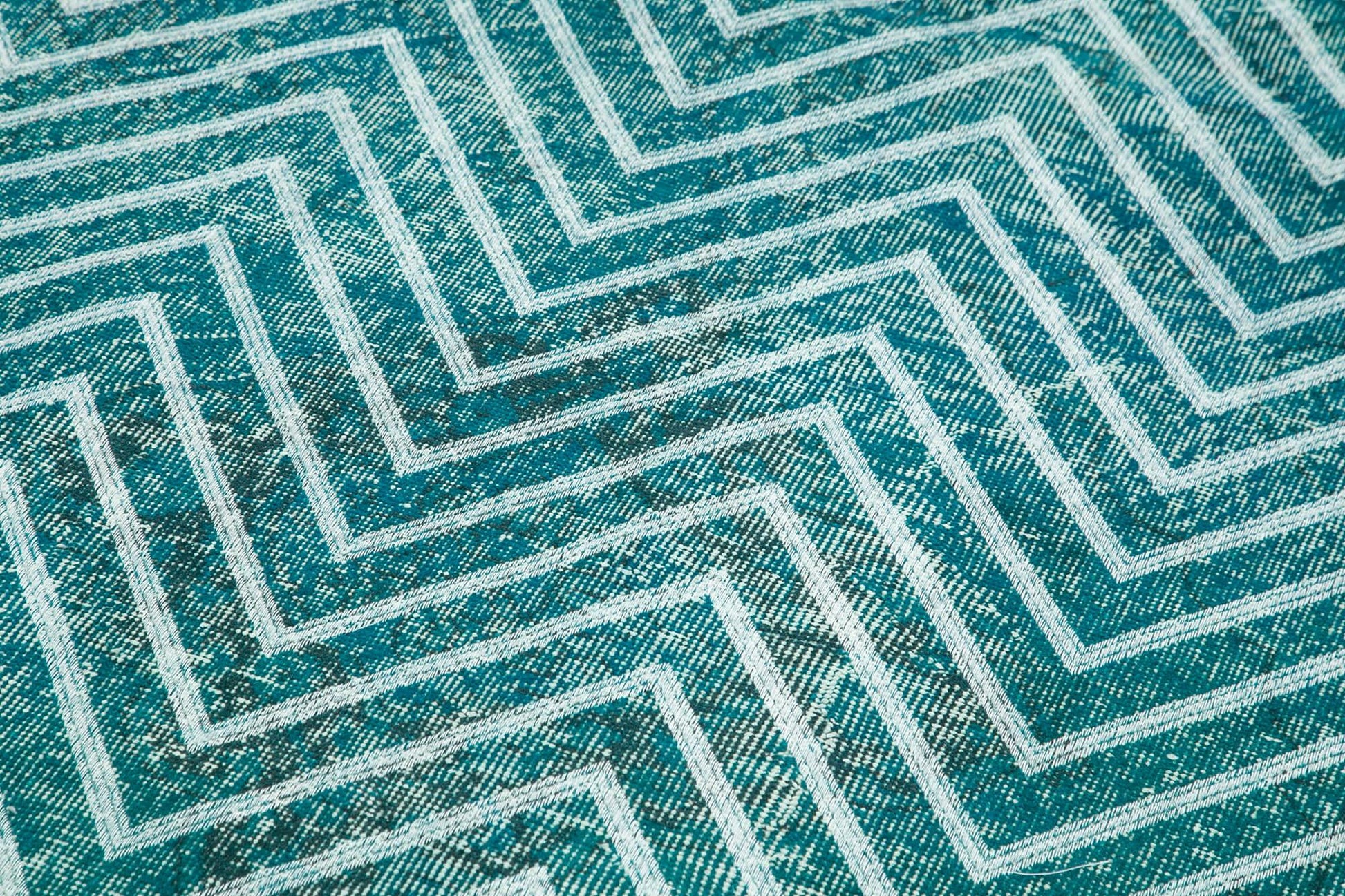 Geometric Carpet Turkuaz Geometrik Pamuk Yün El Dokuma Halısı 143x400 Agacan
