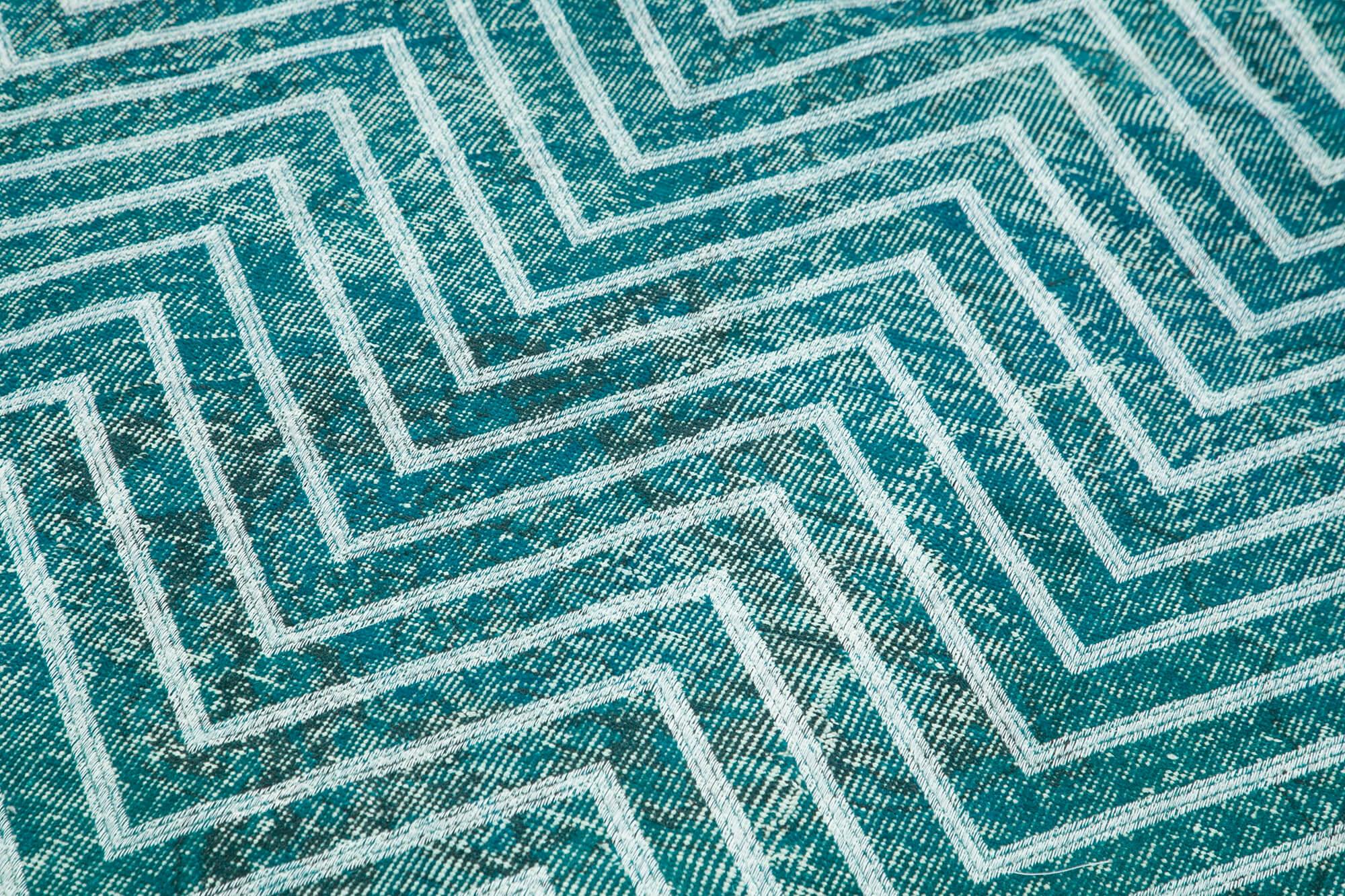 Geometric Carpet Turkuaz Geometrik Pamuk Yün El Dokuma Halısı 143x400 Agacan