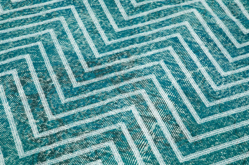 Geometric Carpet Turkuaz Geometrik Pamuk Yün El Dokuma Halısı 143x400 Agacan