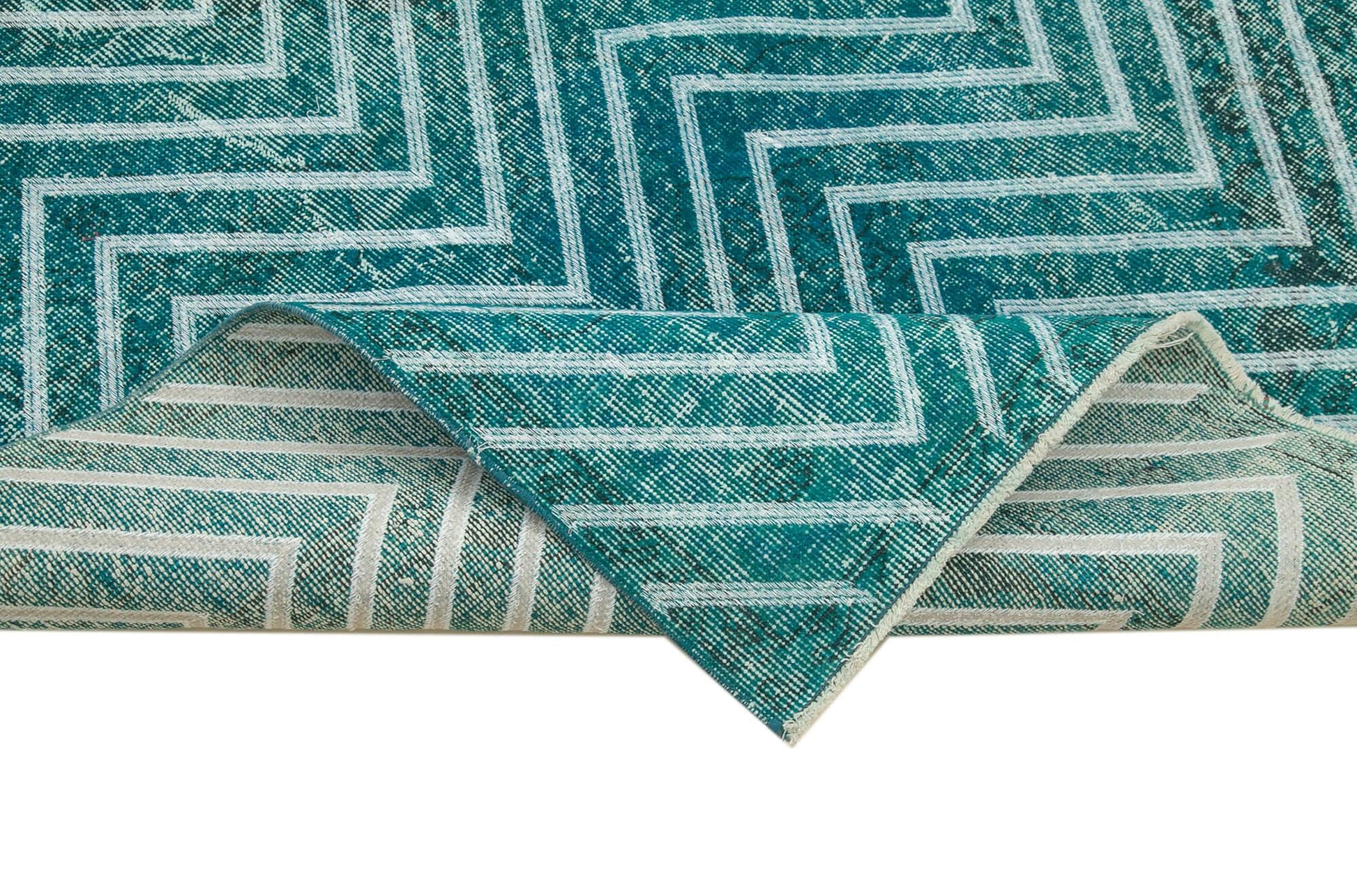 Geometric Carpet Turkuaz Geometrik Pamuk Yün El Dokuma Halısı 143x400 Agacan