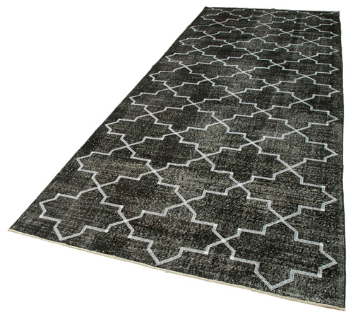 Geometric Carpet Siyah Geometrik Pamuk Yün El Dokuma Halısı 147x383 Agacan