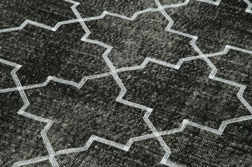 Geometric Carpet Siyah Geometrik Pamuk Yün El Dokuma Halısı 147x383 Agacan