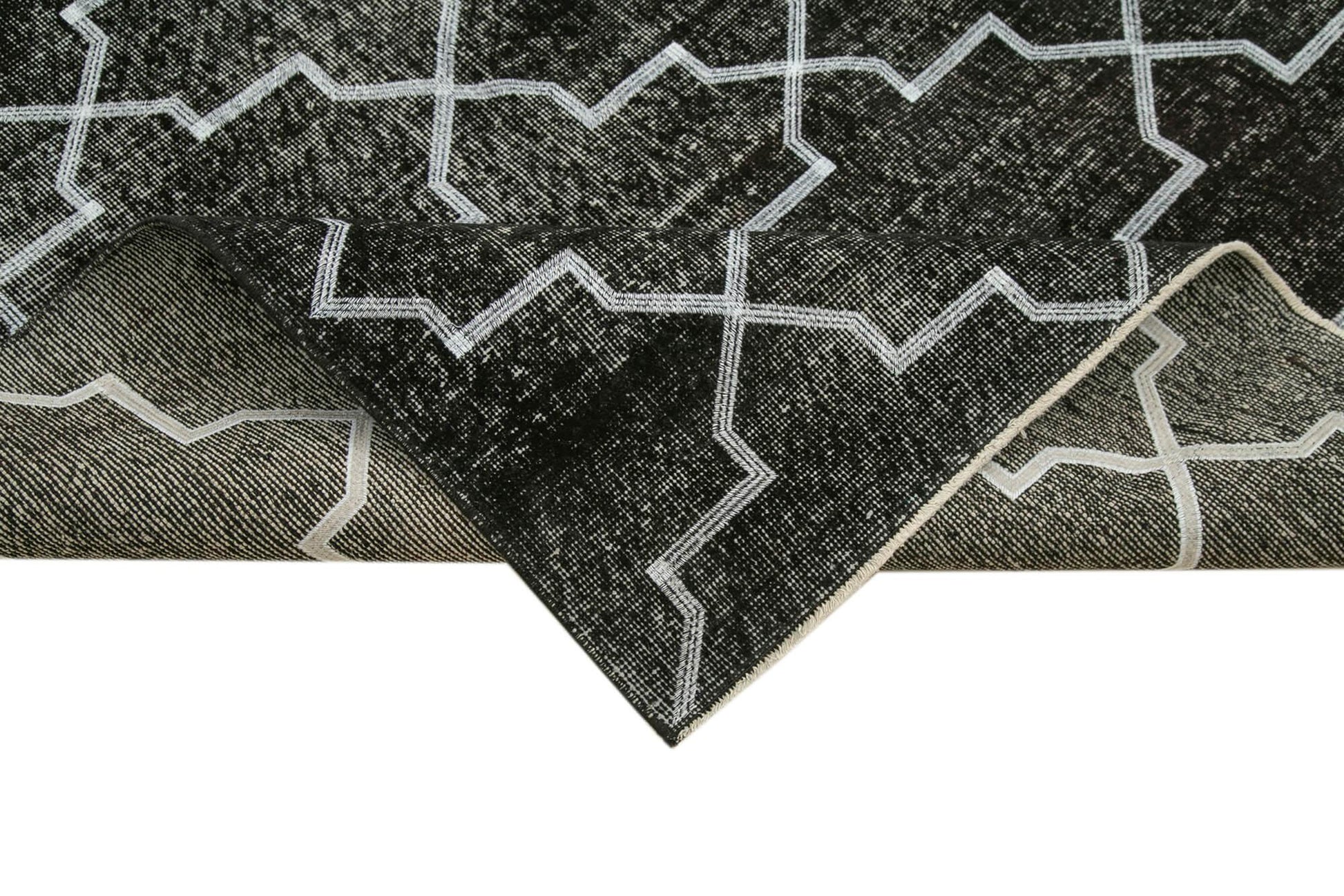 Geometric Carpet Siyah Geometrik Pamuk Yün El Dokuma Halısı 147x383 Agacan