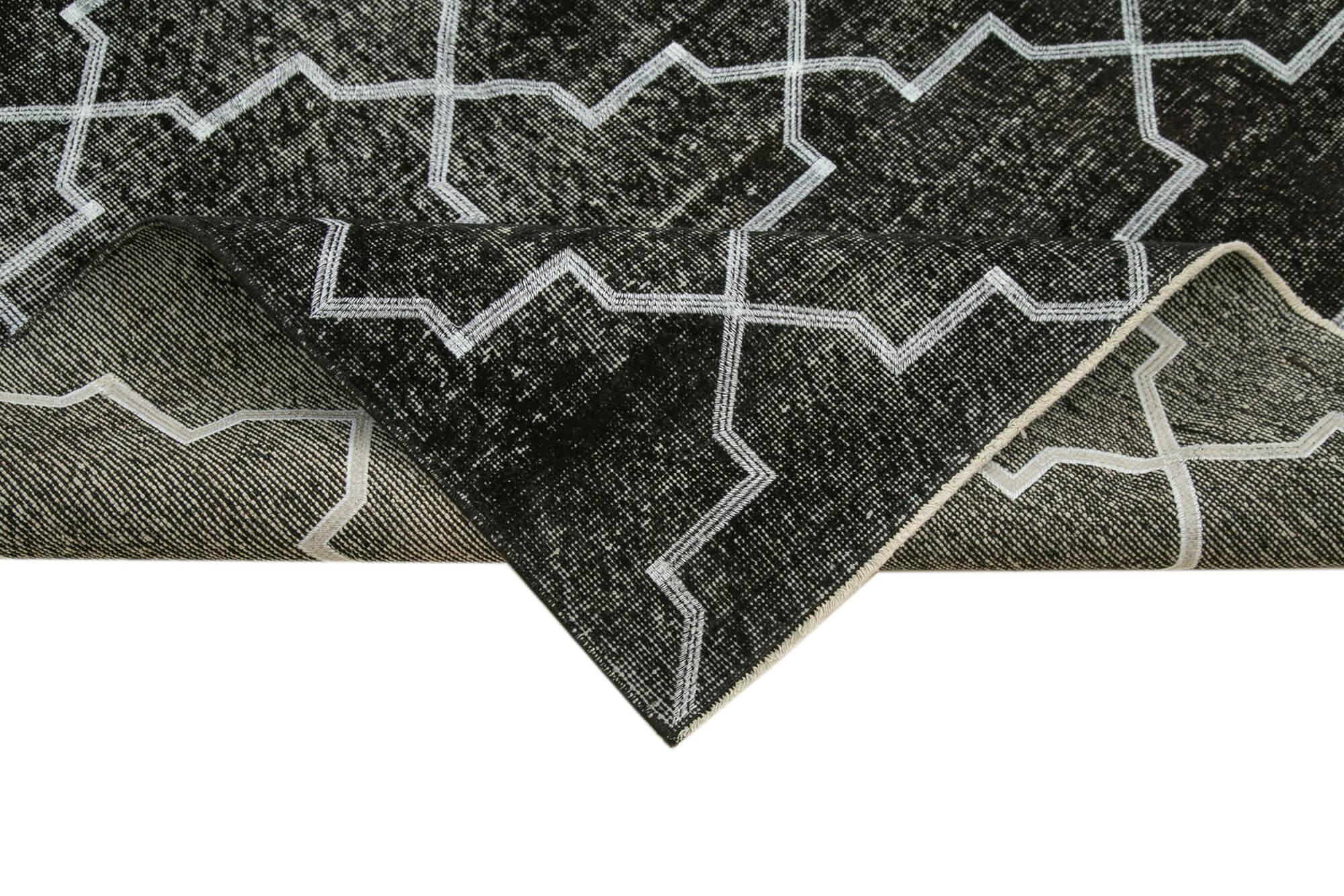 Geometric Carpet Siyah Geometrik Pamuk Yün El Dokuma Halısı 147x383 Agacan