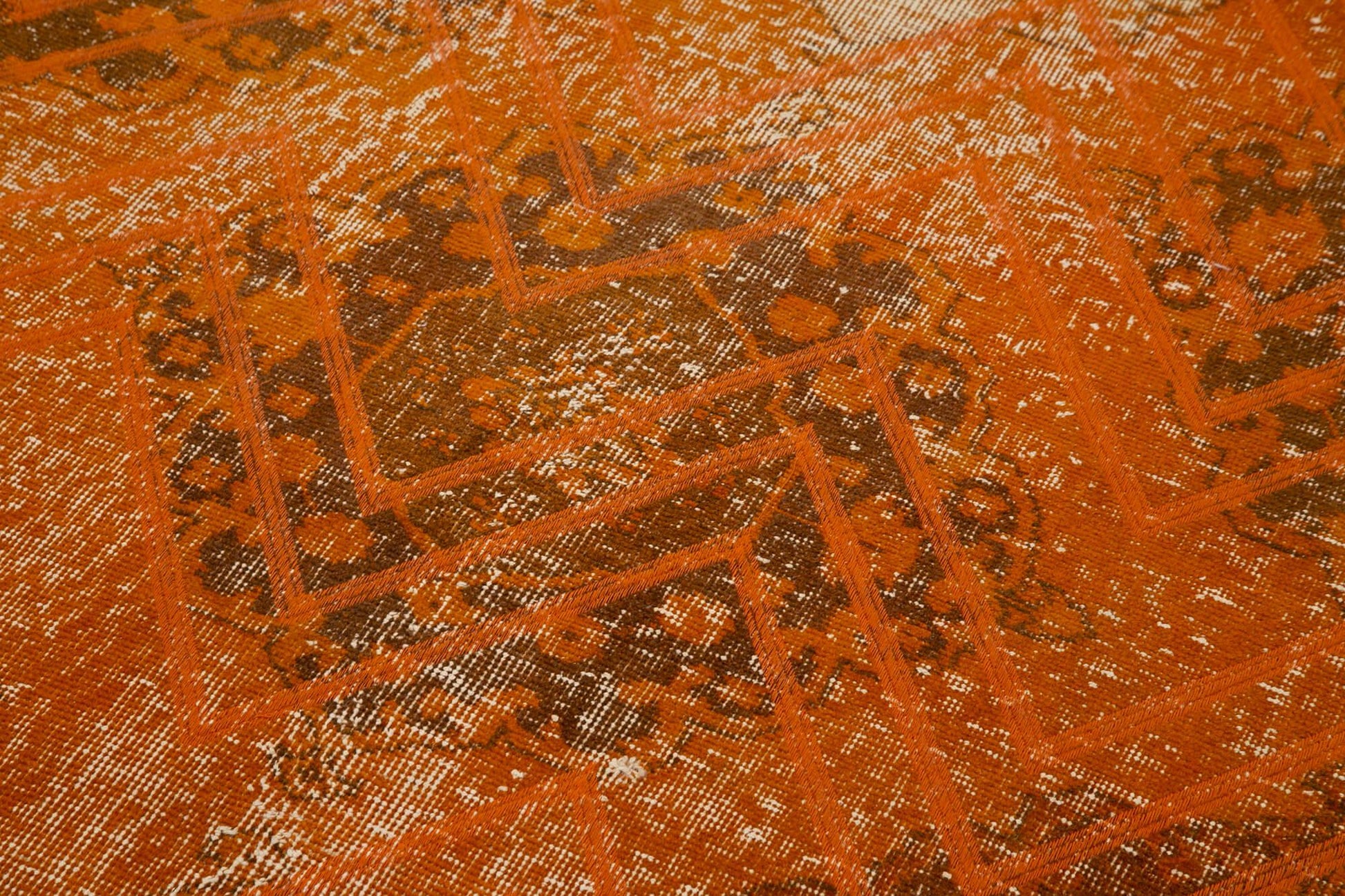 Geometric Carpet Turuncu Geometrik Pamuk Yün El Dokuma Halısı 138x382 Agacan
