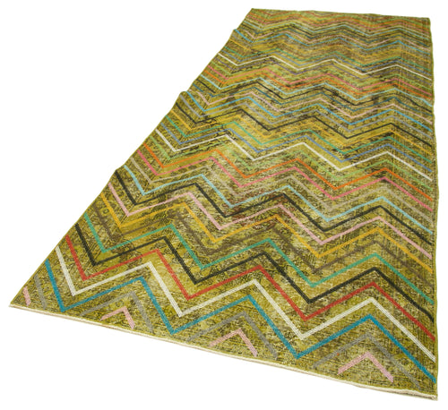 Geometric Carpet Sarı Geometrik Pamuk Yün El Dokuma Halısı 142x380 Agacan