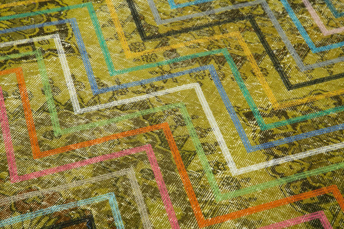 Geometric Carpet Sarı Geometrik Pamuk Yün El Dokuma Halısı 142x380 Agacan