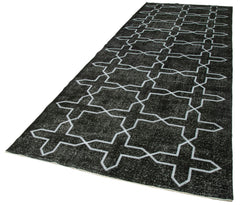 Geometric Carpet Siyah Geometrik Pamuk Yün El Dokuma Halısı 146x406 Agacan