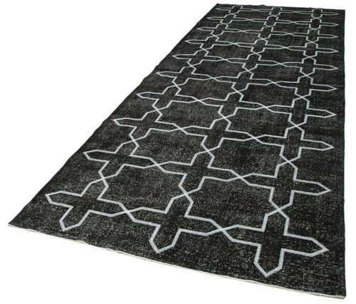 Geometric Carpet Siyah Geometrik Pamuk Yün El Dokuma Halısı 146x406 Agacan