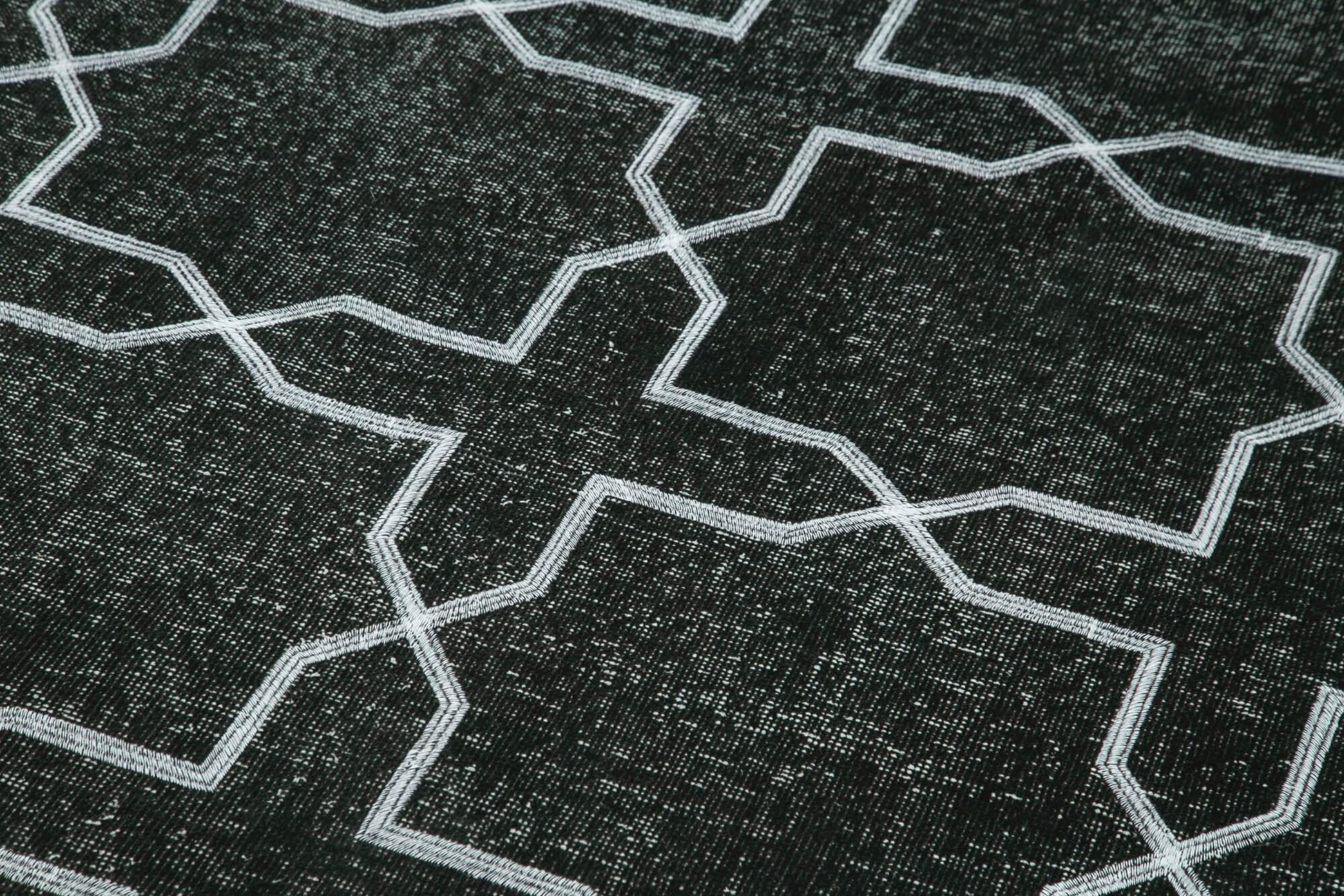 Geometric Carpet Siyah Geometrik Pamuk Yün El Dokuma Halısı 146x406 Agacan