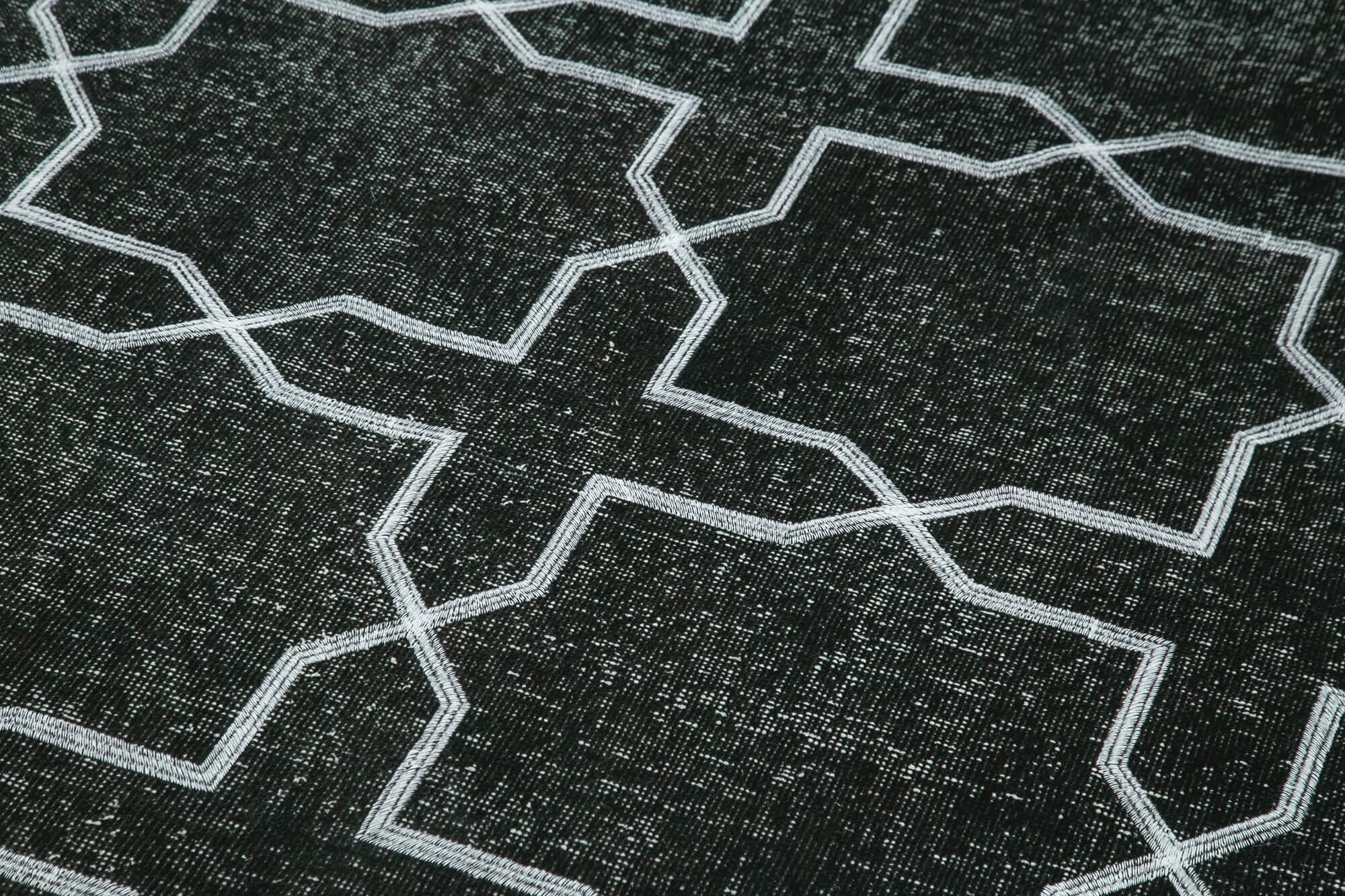 Geometric Carpet Siyah Geometrik Pamuk Yün El Dokuma Halısı 146x406 Agacan
