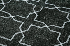 Geometric Carpet Siyah Geometrik Pamuk Yün El Dokuma Halısı 146x406 Agacan