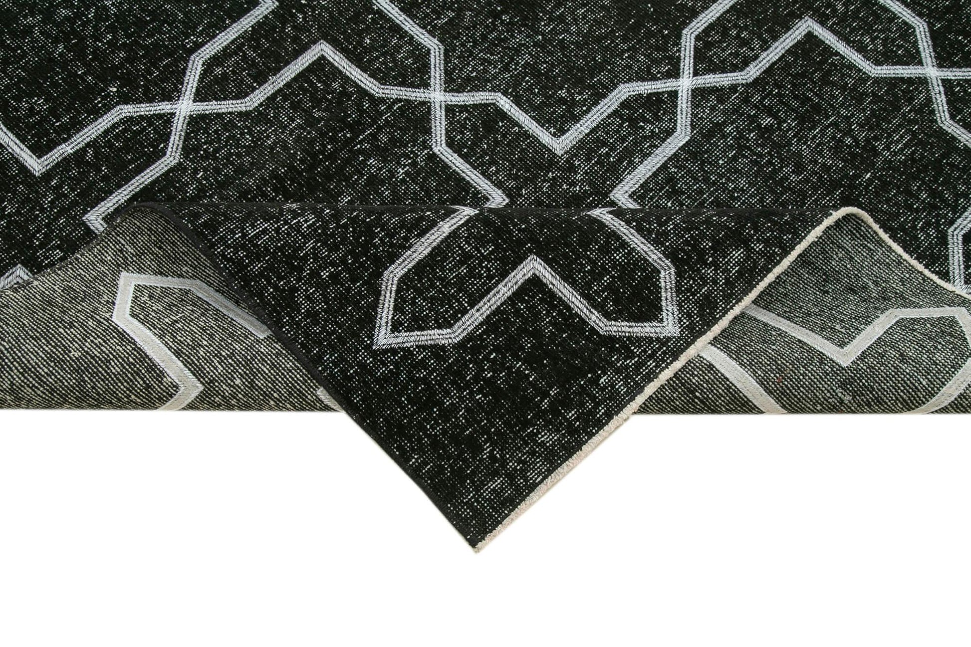 Geometric Carpet Siyah Geometrik Pamuk Yün El Dokuma Halısı 146x406 Agacan
