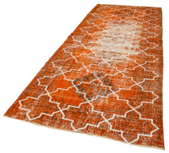 Geometric Carpet Turuncu Geometrik Pamuk Yün El Dokuma Halısı 144x380 Agacan