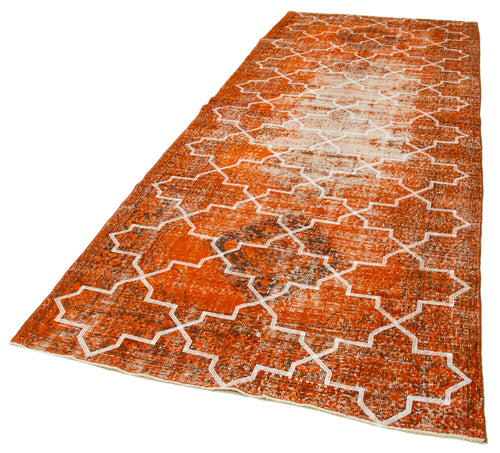 Geometric Carpet Turuncu Geometrik Pamuk Yün El Dokuma Halısı 144x380 Agacan