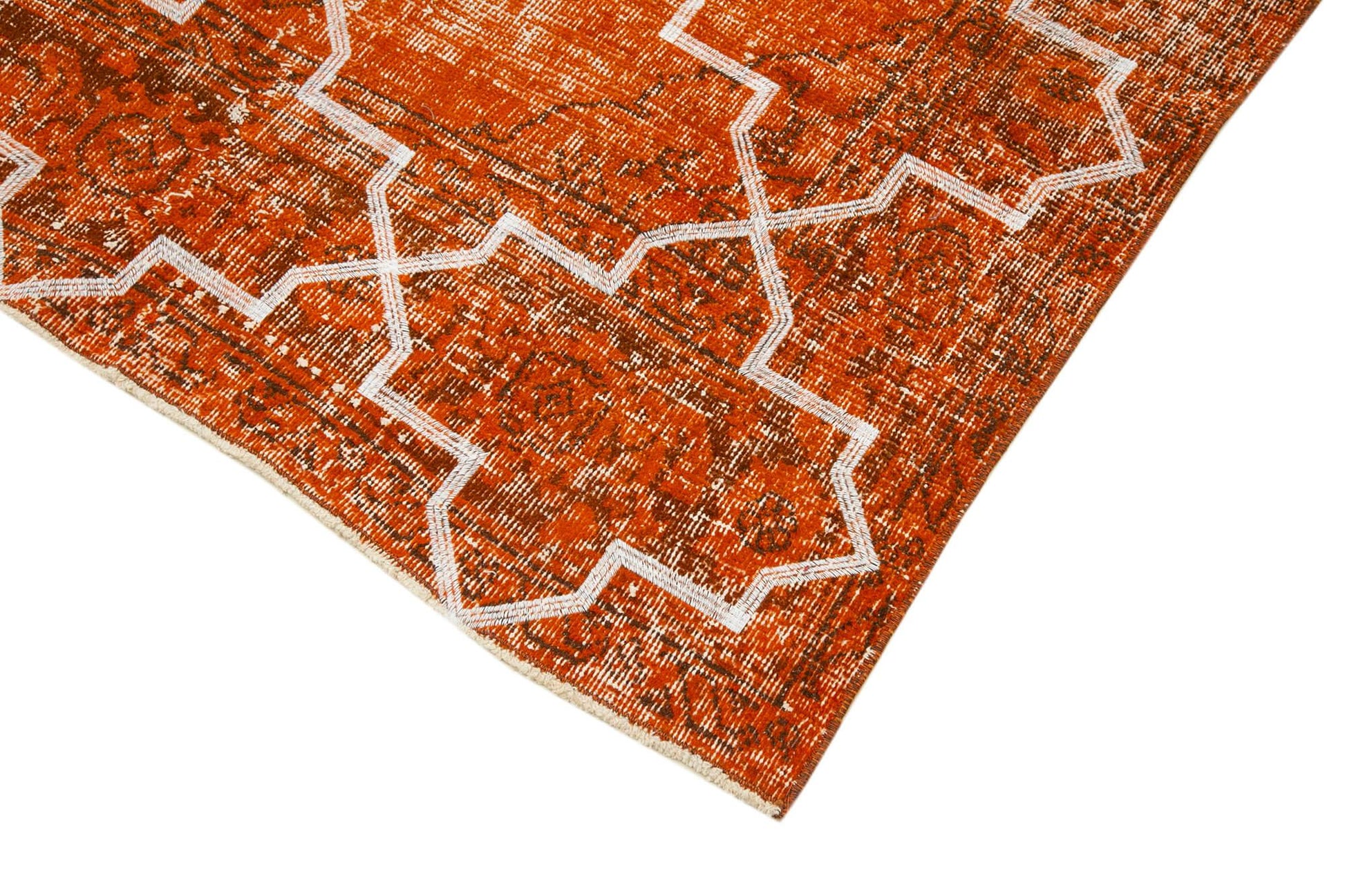 Geometric Carpet Turuncu Geometrik Pamuk Yün El Dokuma Halısı 144x380 Agacan