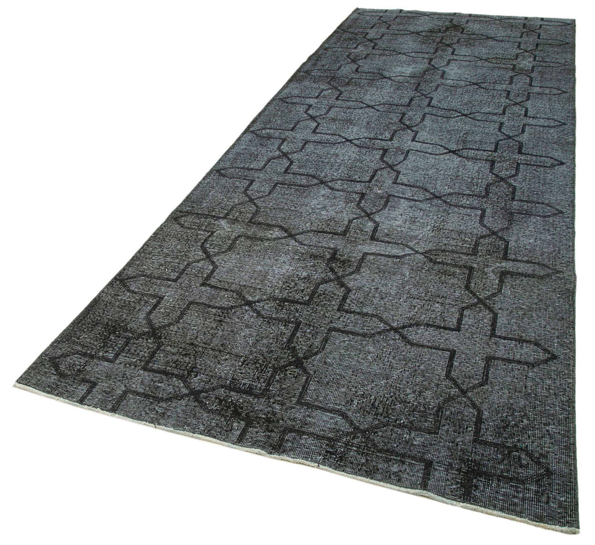 Geometric Carpet Siyah Geometrik Pamuk Yün El Dokuma Halısı 140x386 Agacan