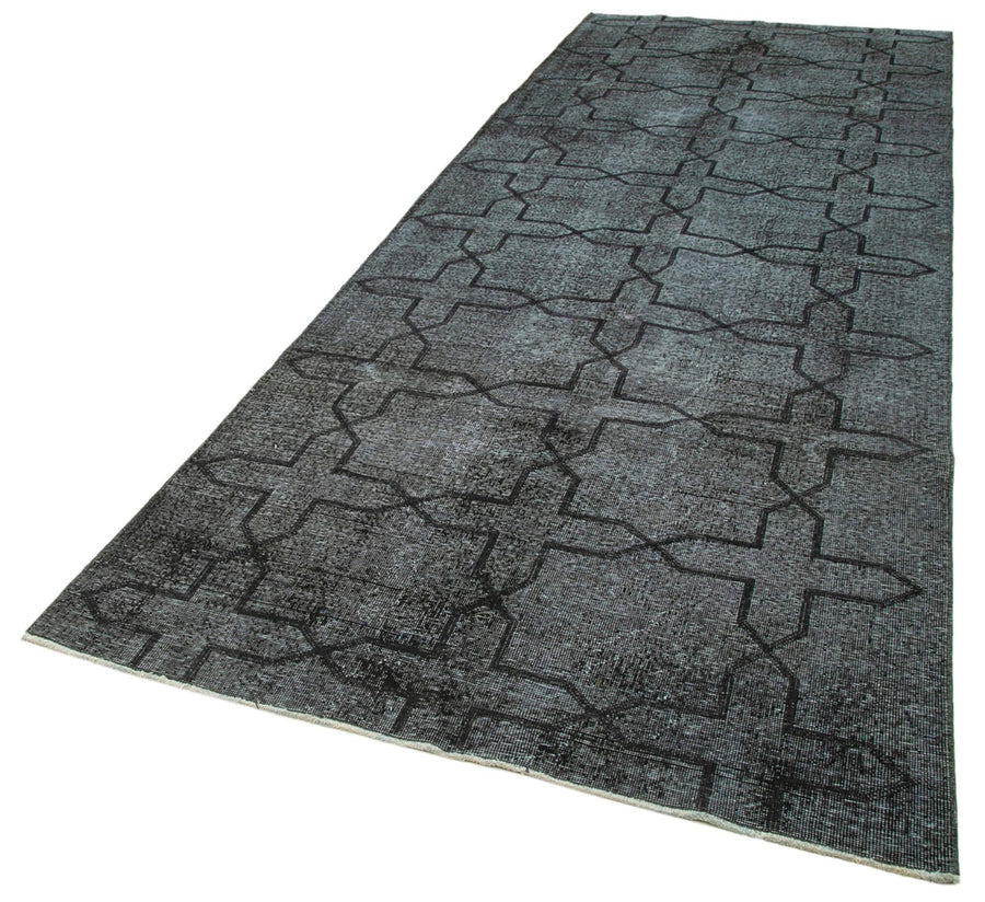 Geometric Carpet Siyah Geometrik Pamuk Yün El Dokuma Halısı 140x386 Agacan