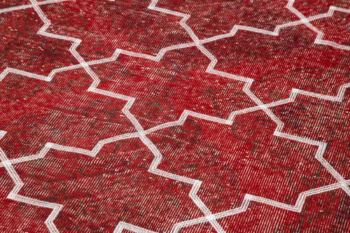 Geometric Carpet Kırmızı Geometrik Pamuk Yün El Dokuma Halısı 150x380 Agacan