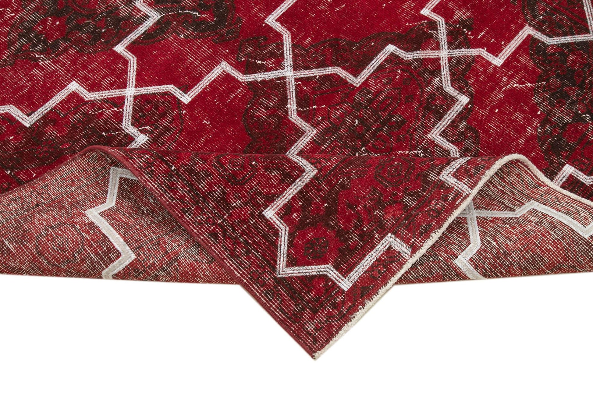 Geometric Carpet Kırmızı Geometrik Pamuk Yün El Dokuma Halısı 148x351 Agacan