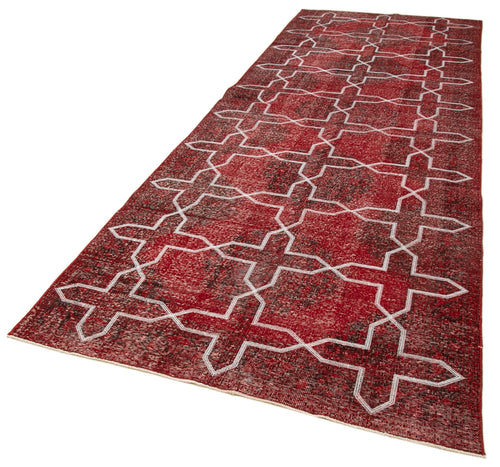 Geometric Carpet Kırmızı Geometrik Pamuk Yün El Dokuma Halısı 140x412 Agacan