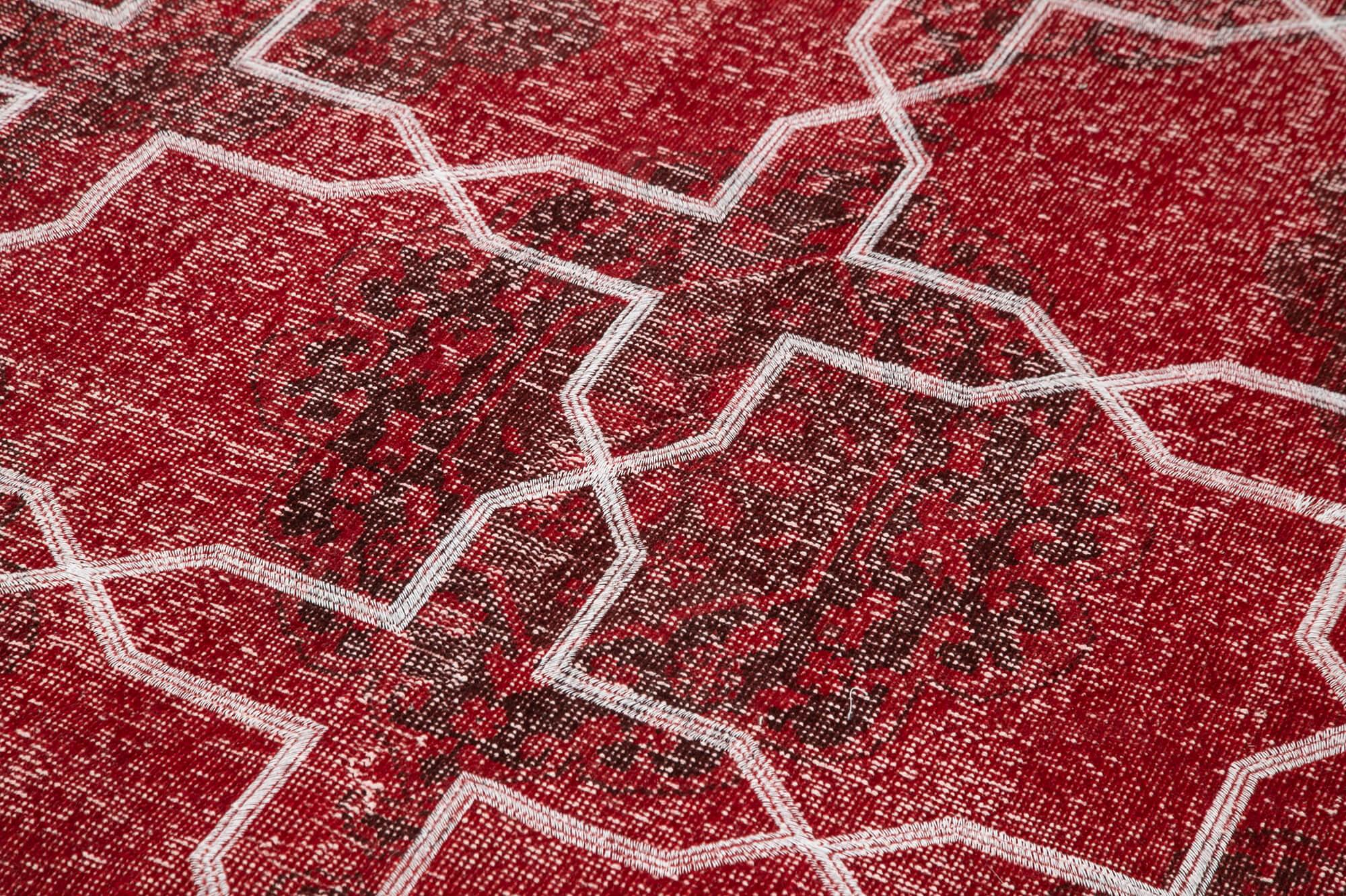 Geometric Carpet Kırmızı Geometrik Pamuk Yün El Dokuma Halısı 140x412 Agacan