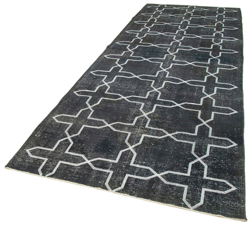 Geometric Carpet Siyah Geometrik Pamuk Yün El Dokuma Halısı 141x400 Agacan