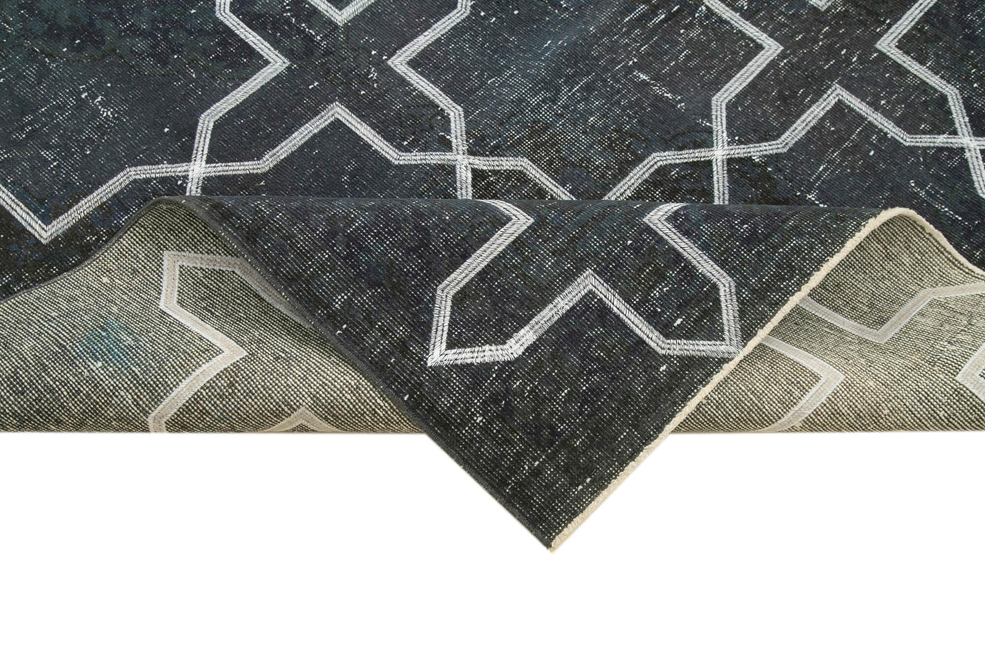 Geometric Carpet Siyah Geometrik Pamuk Yün El Dokuma Halısı 141x400 Agacan