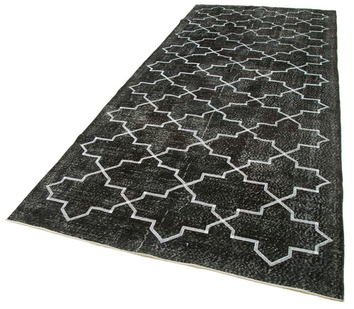 Geometric Carpet Siyah Geometrik Pamuk Yün El Dokuma Halısı 152x376 Agacan