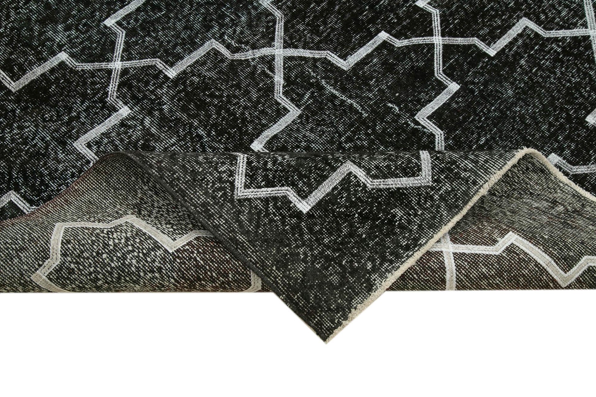 Geometric Carpet Siyah Geometrik Pamuk Yün El Dokuma Halısı 152x376 Agacan