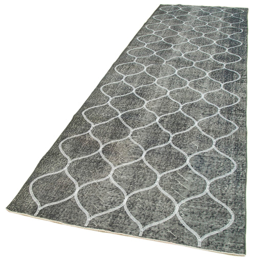 Geometric Carpet Gri Geometrik Pamuk Yün El Dokuma Halısı 119x402 Agacan