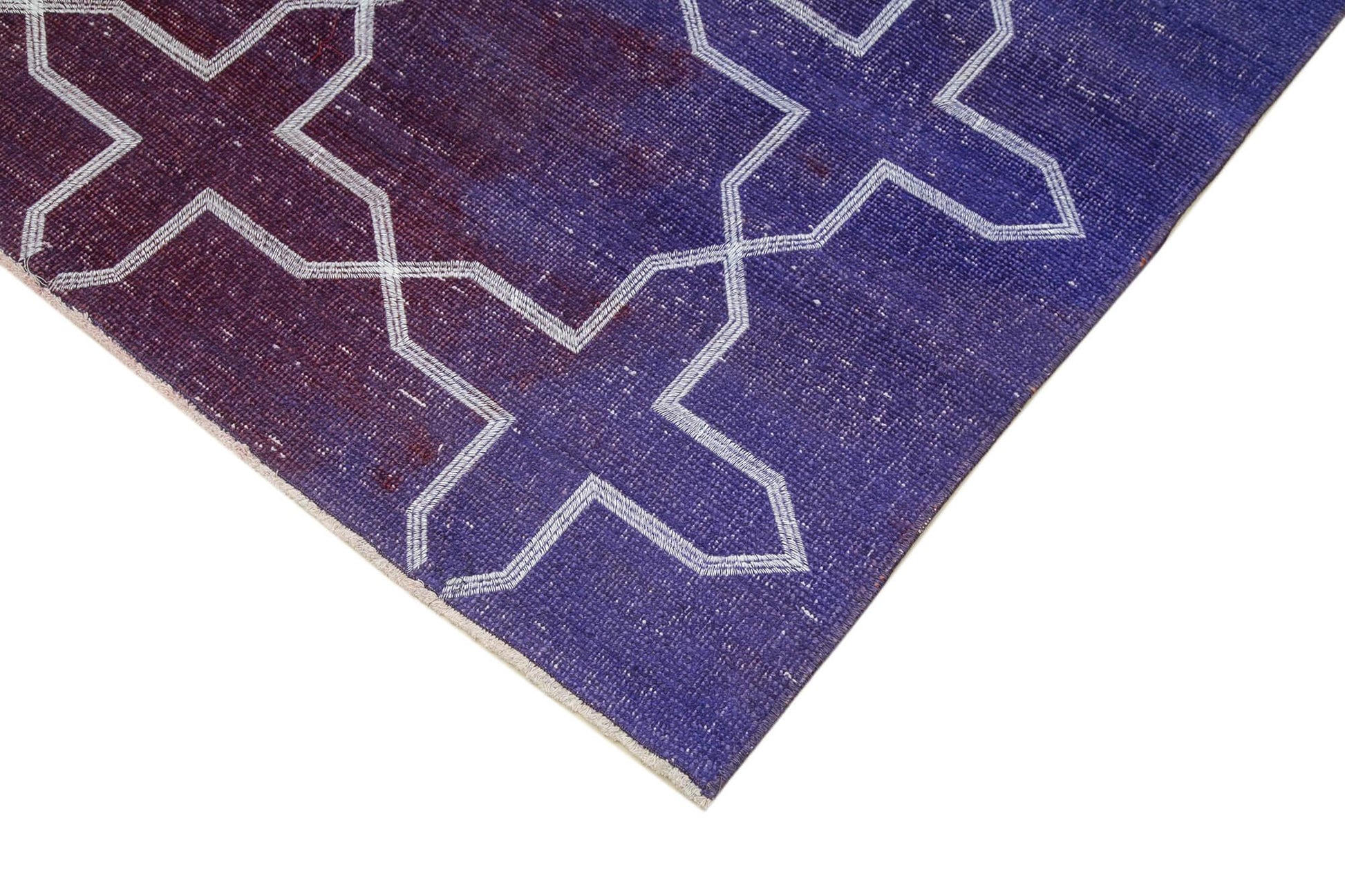 Geometric Carpet Mor Geometrik Pamuk Yün El Dokuma Halısı 137x316 Agacan