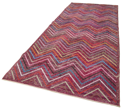 Geometric Carpet Pembe Geometrik Pamuk Yün El Dokuma Halısı 148x386 Agacan