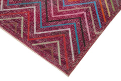 Geometric Carpet Pembe Geometrik Pamuk Yün El Dokuma Halısı 148x386 Agacan