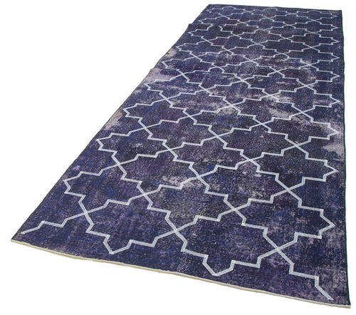 Geometric Carpet Mor Geometrik Pamuk Yün El Dokuma Halısı 138x387 Agacan