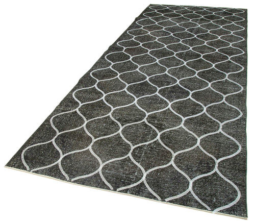 Geometric Carpet Siyah Geometrik Pamuk Yün El Dokuma Halısı 145x392 Agacan