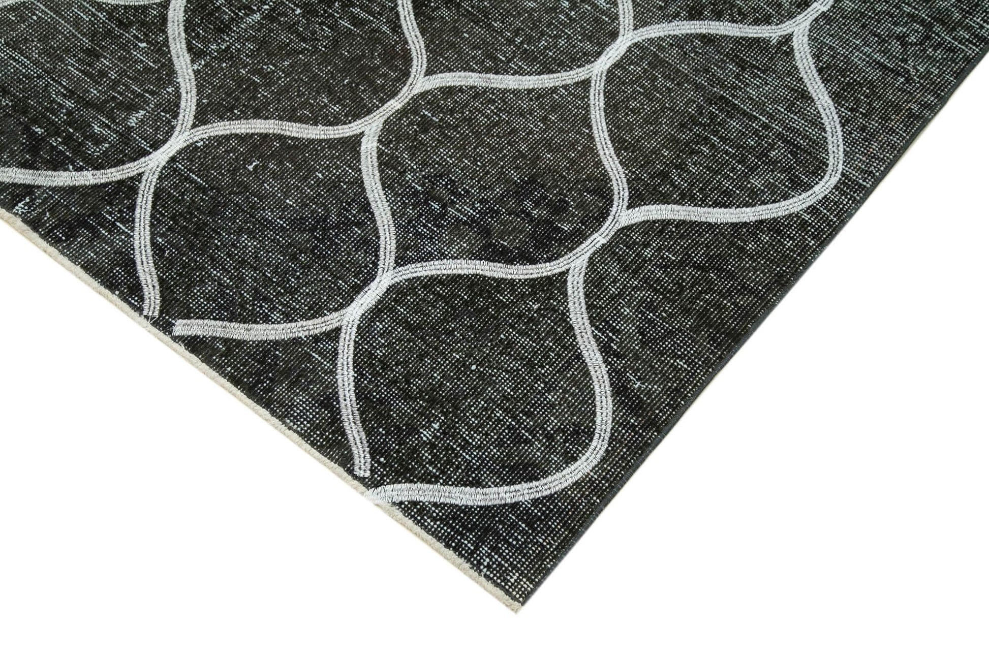 Geometric Carpet Siyah Geometrik Pamuk Yün El Dokuma Halısı 145x392 Agacan