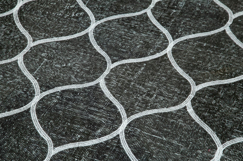 Geometric Carpet Siyah Geometrik Pamuk Yün El Dokuma Halısı 145x392 Agacan