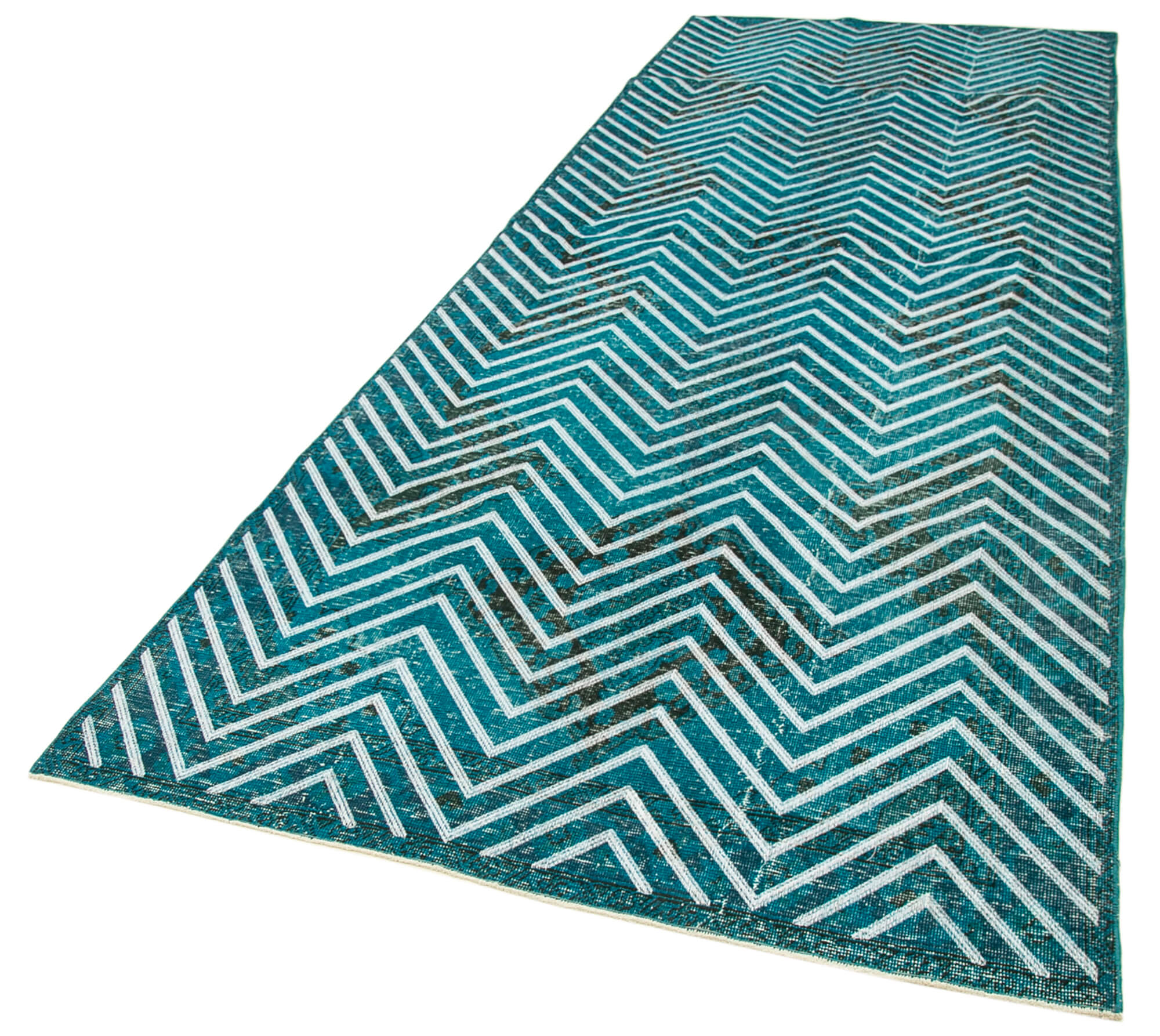 Geometric Carpet Turkuaz Geometrik Pamuk Yün El Dokuma Halısı 144x390 Agacan