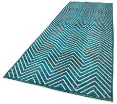 Geometric Carpet Turkuaz Geometrik Pamuk Yün El Dokuma Halısı 144x390 Agacan