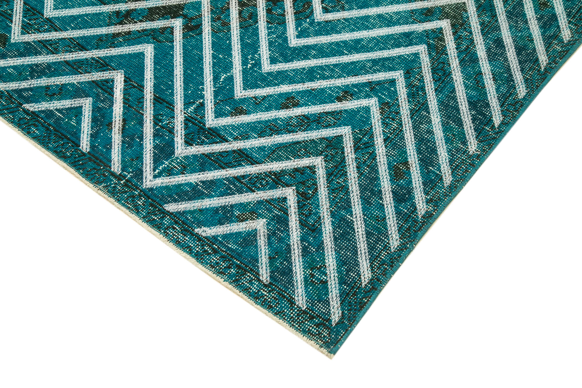 Geometric Carpet Turkuaz Geometrik Pamuk Yün El Dokuma Halısı 144x390 Agacan