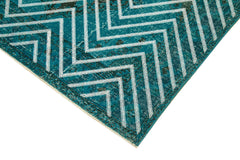 Geometric Carpet Turkuaz Geometrik Pamuk Yün El Dokuma Halısı 144x390 Agacan