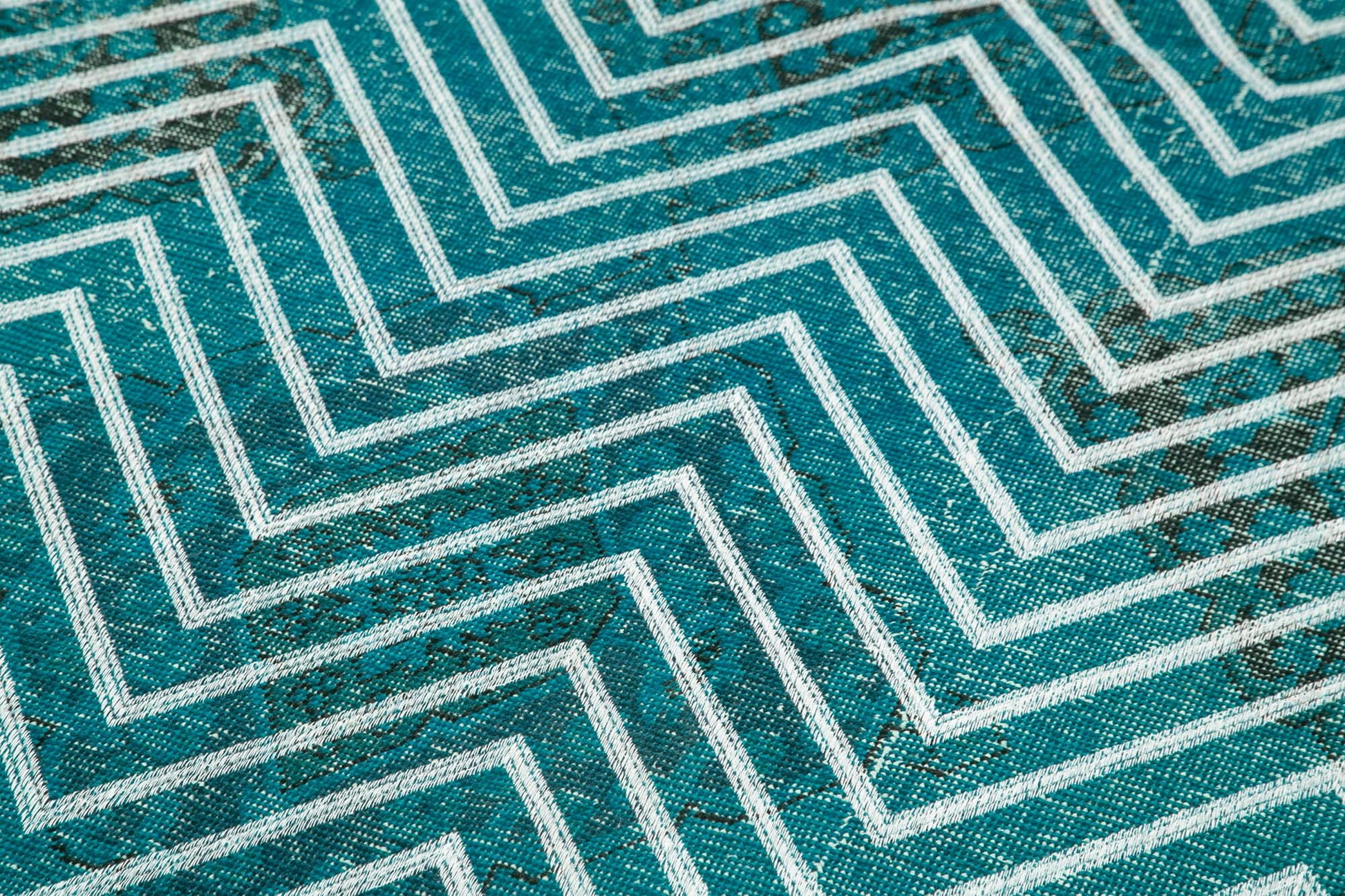 Geometric Carpet Turkuaz Geometrik Pamuk Yün El Dokuma Halısı 144x390 Agacan
