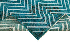 Geometric Carpet Turkuaz Geometrik Pamuk Yün El Dokuma Halısı 144x390 Agacan